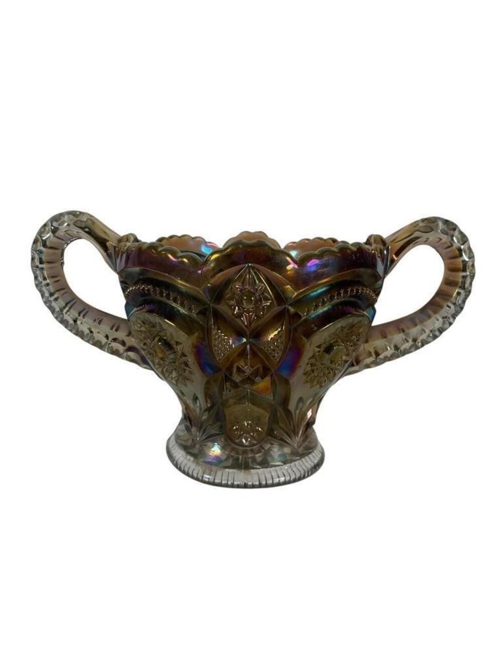 Antique Imperial Carnival Glass Handled Sugar Bowl Iridescent
